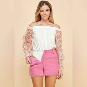 NWT RUBY Floral Sleeve Off-Shoulder Bodysuit | Boutique
